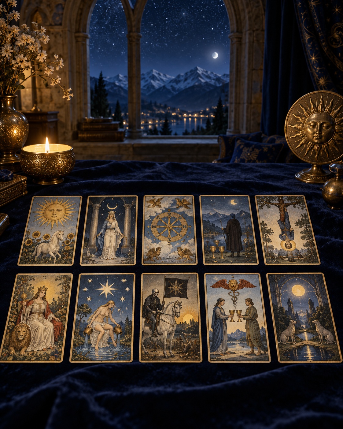 Spiritueel kruispunt — tarotlegging met 10 kaarten