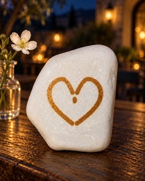 Design visualization of the selected sign: First Encounter Stone – hand-painted Heart symbol